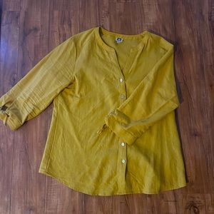 Button down blouse dark mustard yellow in color